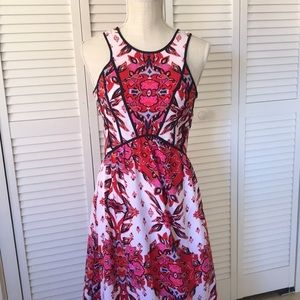 GIANNI BINI floral prom maxi dress size XS BEAUTIFUL! navy trim, red, pink, blue